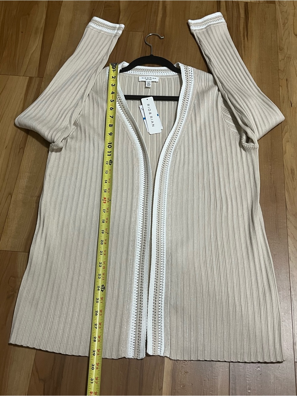 NWT Rio & Rian Ribbed Open Front Cardigan XL Beige Ivory - Picture 8 of 9